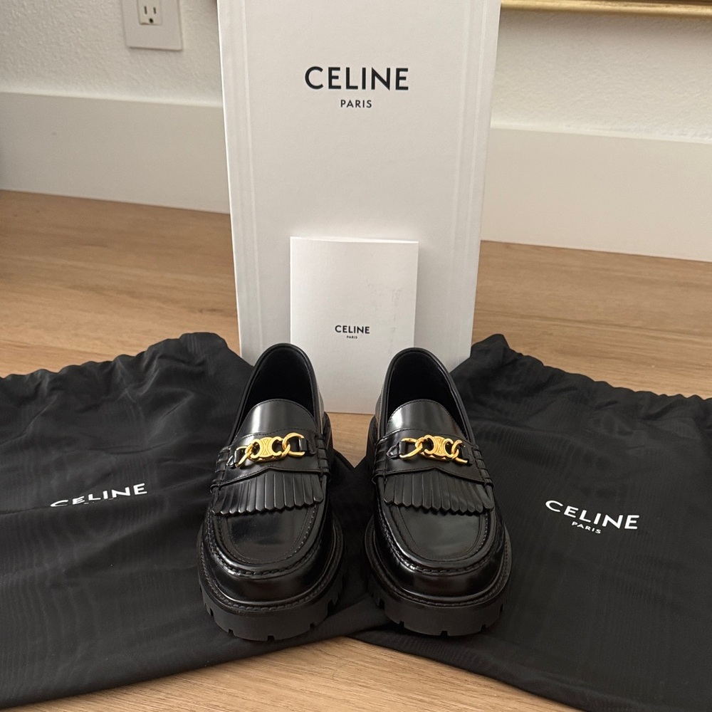 Celine Black Loafers with Gold Accent